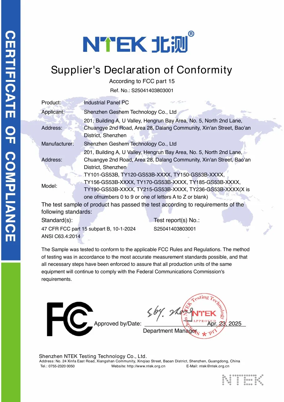 Declaración FCC SDoC de la serie TY101-GS53B